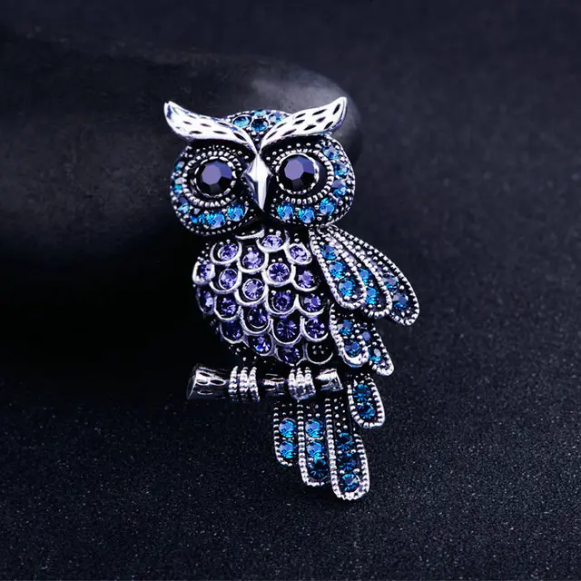 Exquisite Owl Full Diamond Corsage Brooch Ancient Silver Colored Diamond - Shop at LoveMi