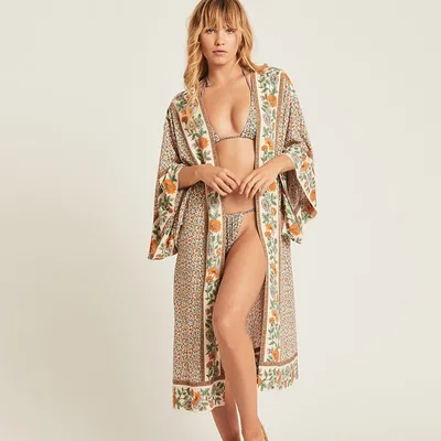 Cotton Beach Cover up Print Bathing suit cover up Swimwear Women Summer Dress Kaftan Robe de Plage Saida de Praia Tunics Pareo Tan - Shop at LoveMi