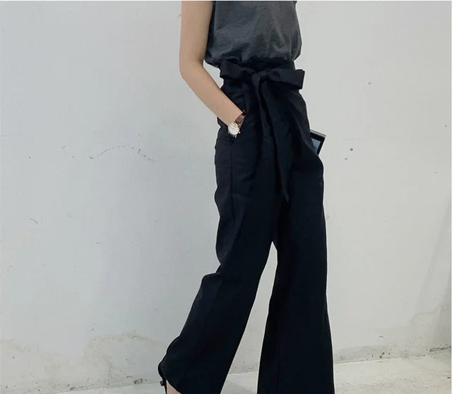 Pure Color Lace up Cotton And Linen Casual Trousers Black - Shop at LoveMi