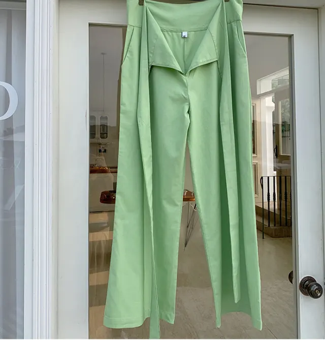 Pure Color Lace up Cotton And Linen Casual Trousers Light Green - Shop at LoveMi