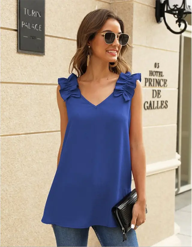 V neck Shirt With Front And Back Shoulders Blue - Shop at LoveMi