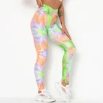 Printed Tie-dye Fitness Pants, Cross-waist Pants, Sports Tight-fitting Hip-lifting Yoga Pants - Orange Green Purple