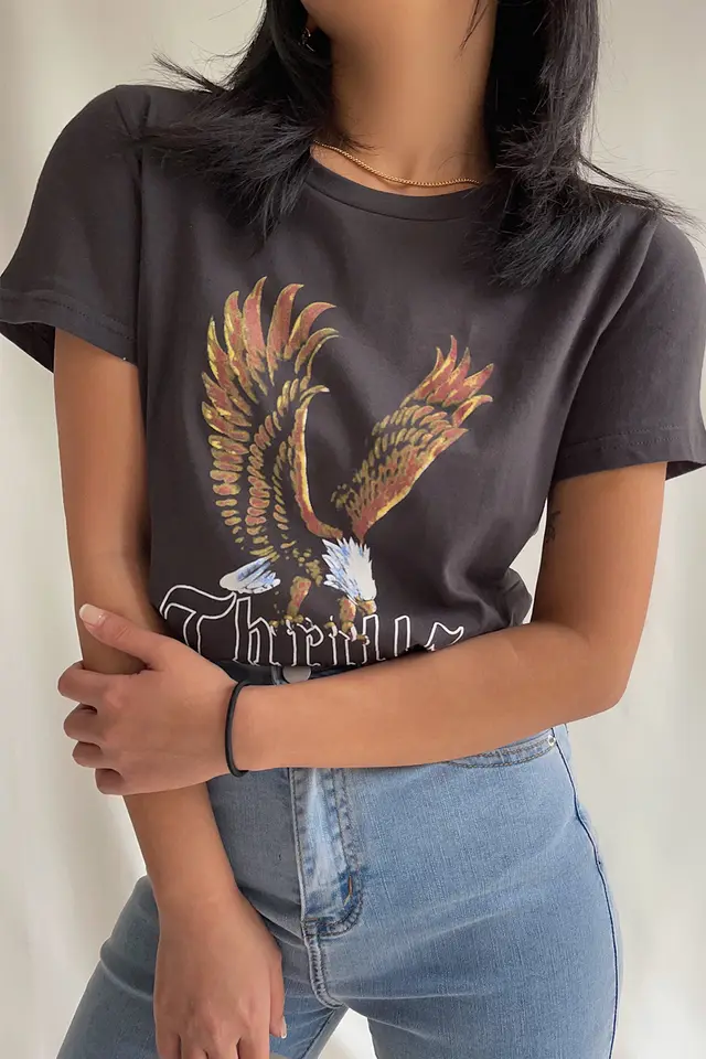Letter Print T shirt Loose Casual Jumping Short Sleeve Grey - Shop at LoveMi
