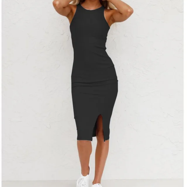 Solid Color Vest Long Dress Black - Shop at LoveMi