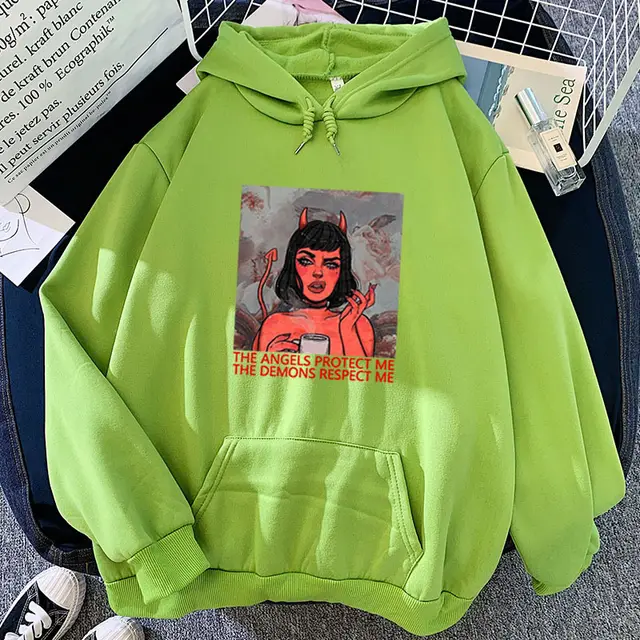 Candy Color Sweatshirt With Print Pattern All match Personalized Hooded Sweater Green - Shop at LoveMi