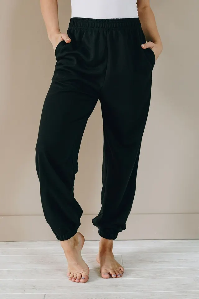 Women's Solid Color Loose High Waist Sweatpants Sports Casual Trousers Women Black - Shop at LoveMi