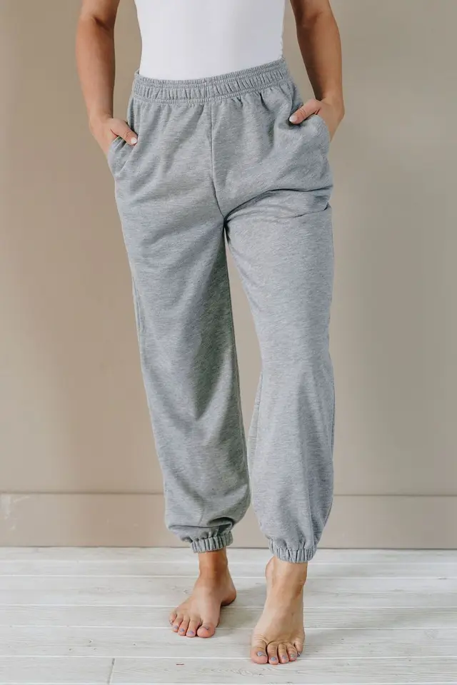 Women's Solid Color Loose High Waist Sweatpants Sports Casual Trousers Women Grey - Shop at LoveMi