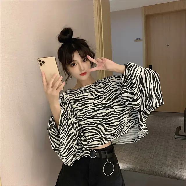 Women's Autumn Clothing New Korean Student Bf Loose Lantern Sleeves Crop Top White - Shop at LoveMi