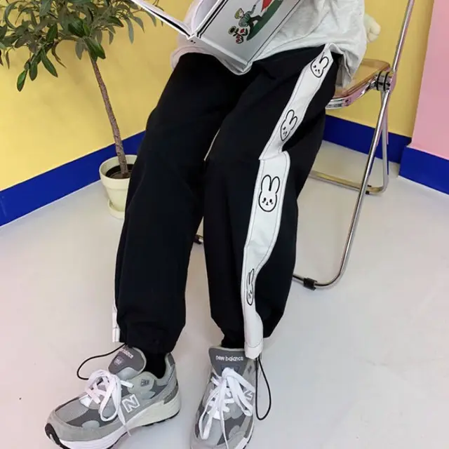 Trend Korean Student Female Loose And Thin Wide legged Straight Beamed Casual Sports Trousers Black - Shop at LoveMi