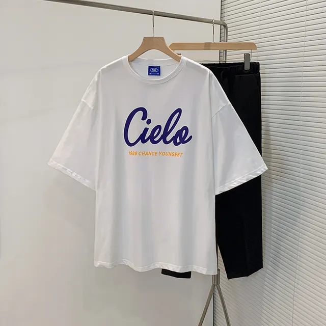 Summer Cotton Loose Letter Printing Men's T shirt Short Sleeves White - Shop at LoveMi