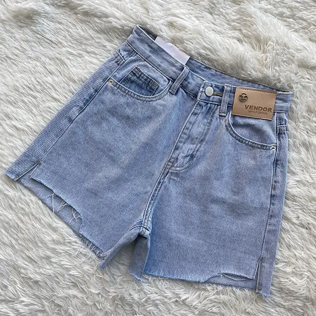 High Waist Slimming Loose Casual A line Frayed Hot Pants Blue - Shop at LoveMi
