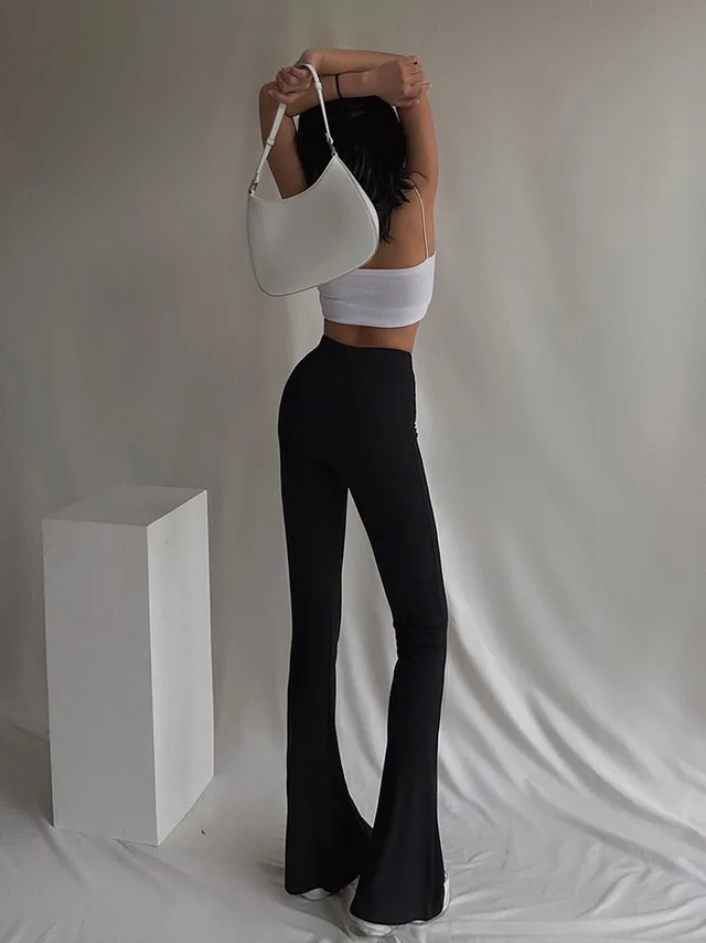 Long Casual Pants Women's Summer New High waisted Thin Elastic Micro horn Mopping Pants Tide Ins Black - Shop at LoveMi