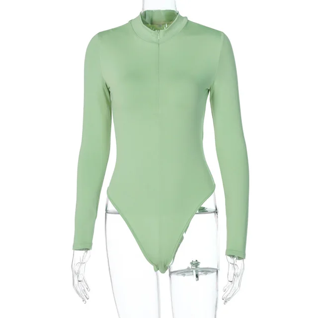 Sexy Mock Neck Autumn Long Sleeve Fashion Slim Basic Body Winter Gray Outfits Lady Green - Shop at LoveMi