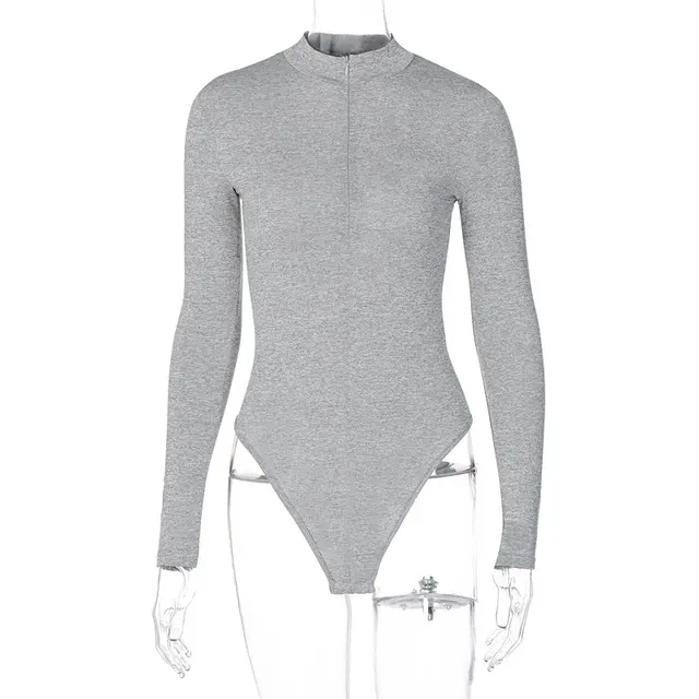 Sexy Mock Neck Autumn Long Sleeve Fashion Slim Basic Body Winter Gray Outfits Lady Grey - Shop at LoveMi