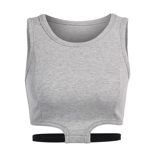 Knitted Slim Navel Sexy Women's Sleeveless Tank Top Knit Top Grey - Shop at LoveMi