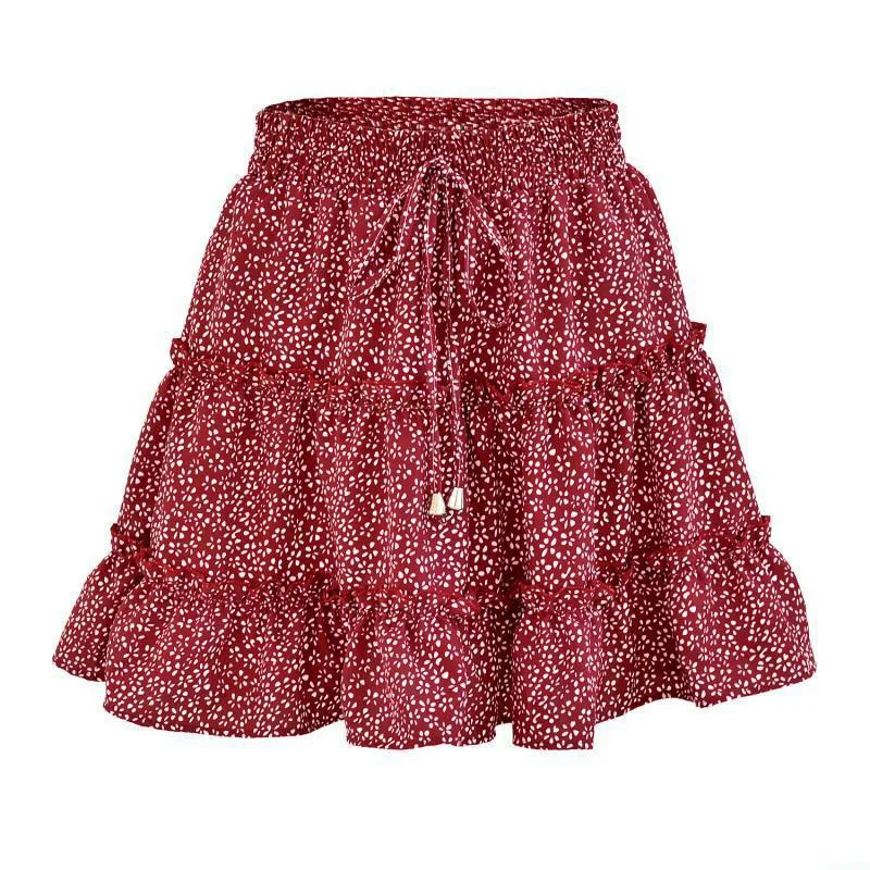 Women Summer High Waist Beach Dress Ladies Falbala Skirt Red Dot - Shop at LoveMi