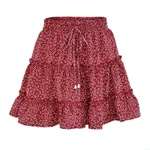 Women Summer High Waist Beach Dress Ladies Falbala Skirt - Red Dot