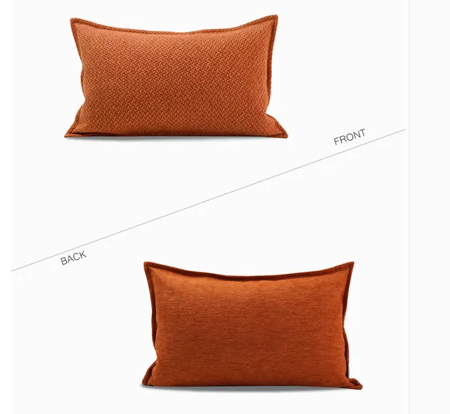 Japanese style Double sided Orange red Cotton And Linen Pillowcase Nordic Pillow Sofa Pillow Model Room Orange Red Waist Pillow - Shop at LoveMi