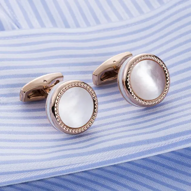 Men's Cufflinks Fashion Shell Inlaid Round Shirt Sleeve Nails 2 Colors Available White - Shop at LoveMi