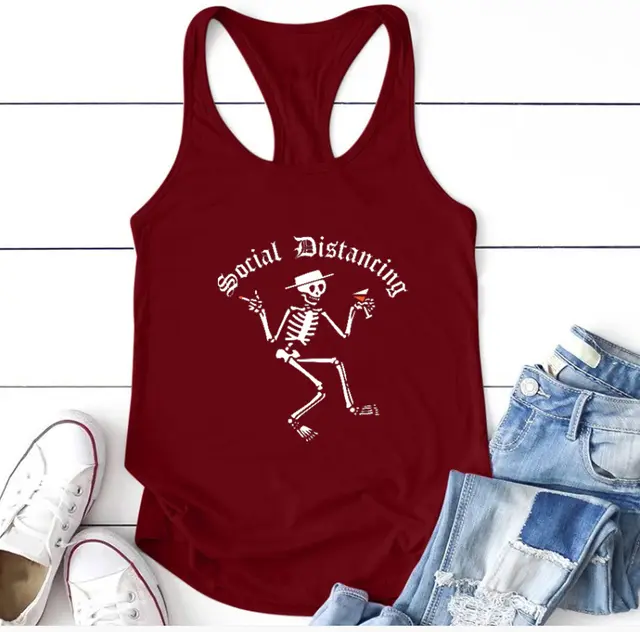 European And American Printed Social Distancing Letter Vest Women Red - Shop at LoveMi