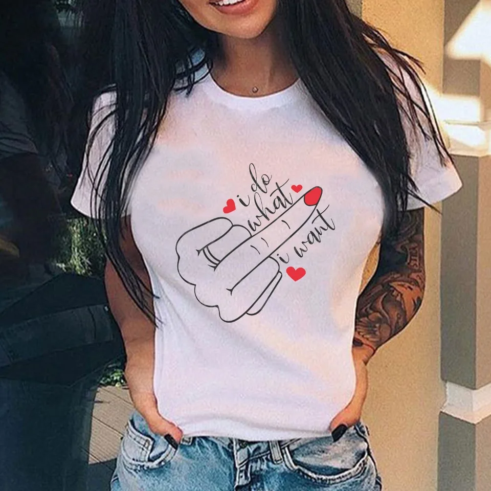 Personalized Vertical Middle Finger Print Street Casual Loose Ladies T shirt 5.Style - Shop at LoveMi