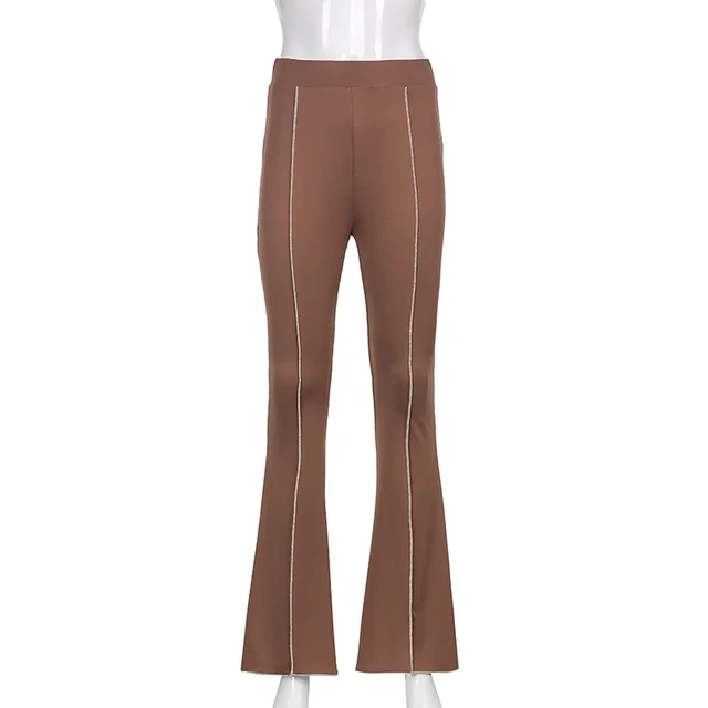 High waisted Anti car Line Slimming Micro cut Trousers Casual Trousers Brown - Shop at LoveMi