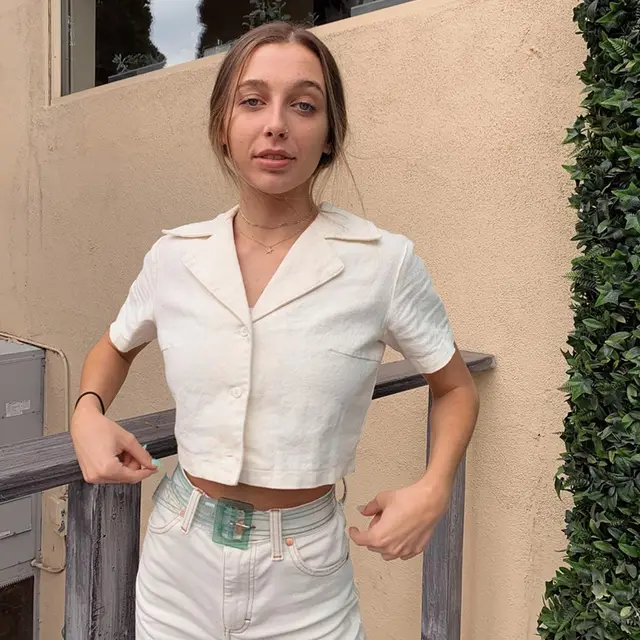 French retro small lapel single breasted short crop top women White - Shop at LoveMi