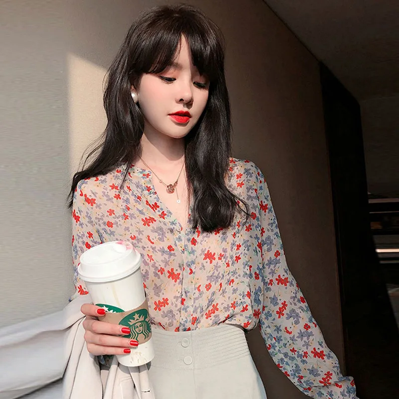 Retro Design Niche Tops Floral Blouses - Red
