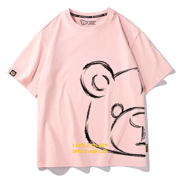 Net Red Couple Outfit Ins Super Fire Short sleeved T shirt Trend Pink - Shop at LoveMi