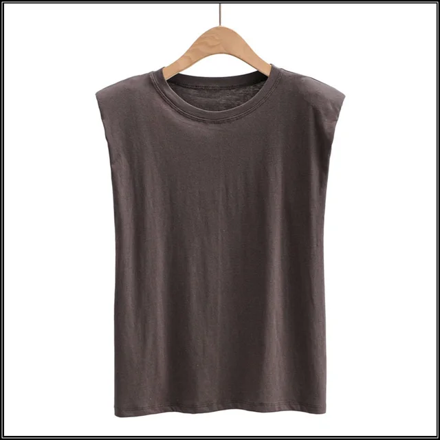 Women's Sleeveless T shirt With Shoulder Pads Profile Vest Dark Grey - Shop at LoveMi