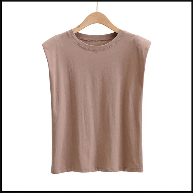 Women's Sleeveless T shirt With Shoulder Pads Profile Vest Khaki - Shop at LoveMi