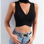 Tank Tops Tees Sleeveless Short Tee Shirt High Set Party - Black