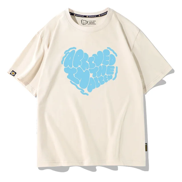 Lovers Wear Summer Love Printed T shirt Pure Cotton Half Sleeve Milky White Blue Heart - Shop at LoveMi