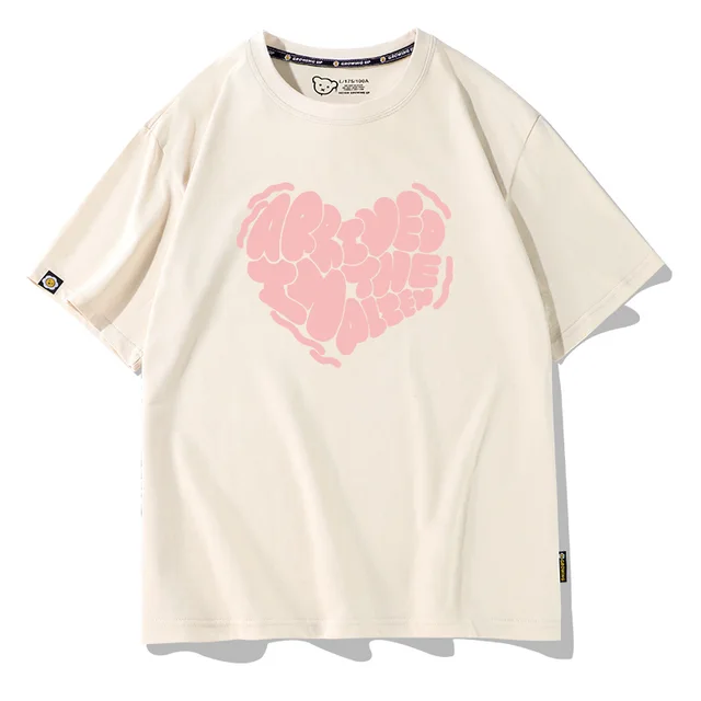 Lovers Wear Summer Love Printed T shirt Pure Cotton Half Sleeve Milky White Powder Heart - Shop at LoveMi