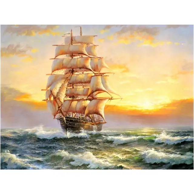 Cross Stitch Landscape Diamond Painting, Sailboat, Full Embroidery, Diamond, Mosaic,Rhinestone Color - Shop at LoveMi