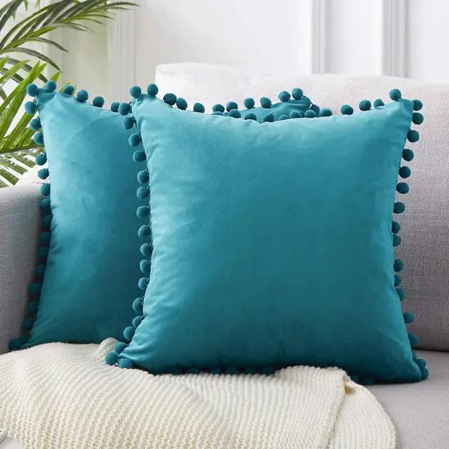 Ball Lace Velvet Sofa Pillowcase Peacock Blue - Shop at LoveMi