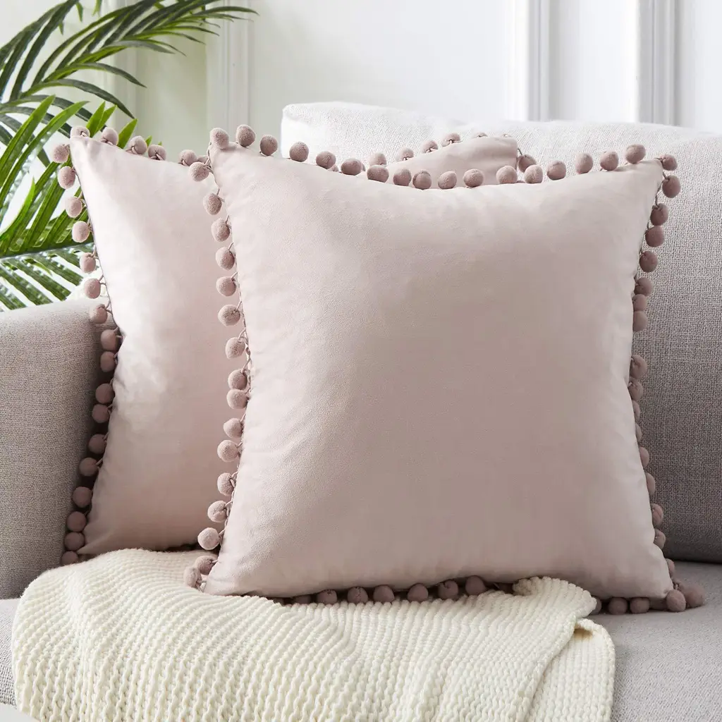 Ball Lace Velvet Sofa Pillowcase - Pink