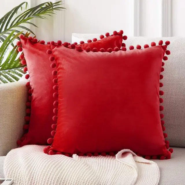 Ball Lace Velvet Sofa Pillowcase Scarlet - Shop at LoveMi