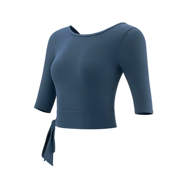 Half Sleeve Yoga Suit Women's Tights Short Gym Training Running Top Breathable Sports T shirt Spring Blue - Shop at LoveMi