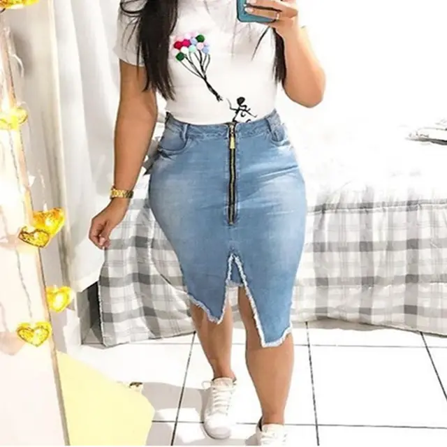 Cowgirl Skirt Slim Slimming Fringed Denim Skirt Blue - Shop at LoveMi
