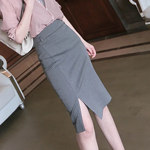 Temperament Slit Skirt Style Was Thin Commuter Suit Skirt Grey - Shop at LoveMi