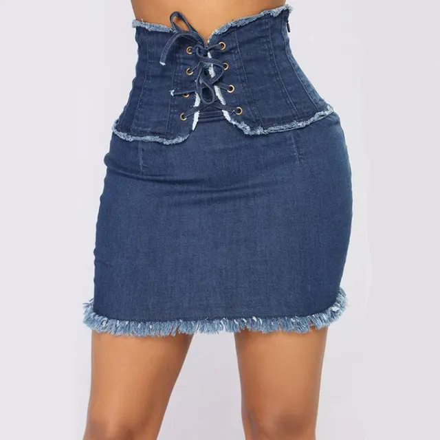 Women's High Waist Casual Denim Skirt Sexy Pocket Pencil Mini Skirt Street Style Jeans Blue - Shop at LoveMi