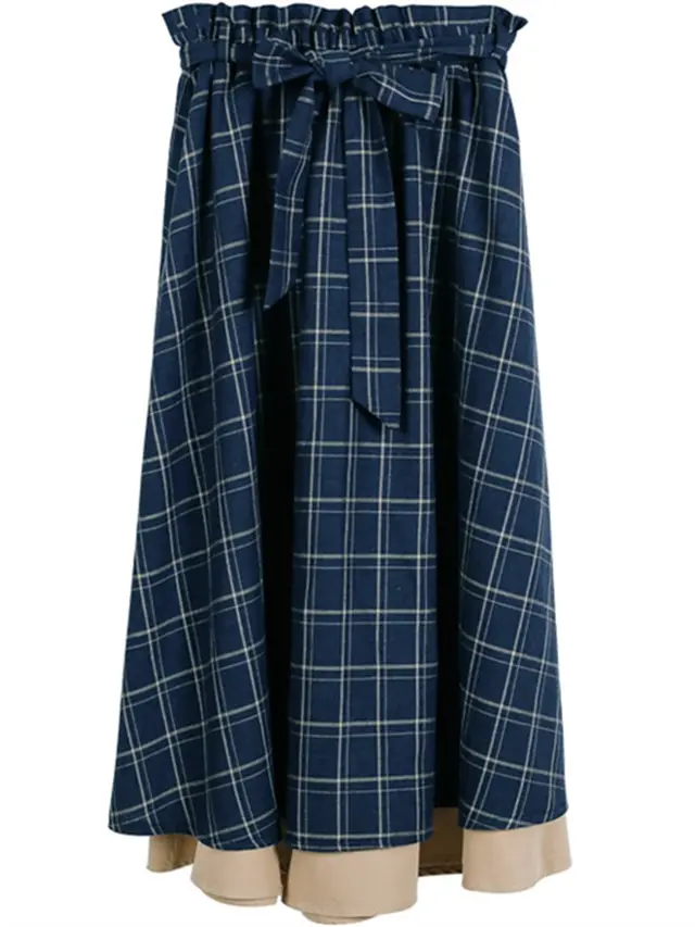 Half length Skirt Blue Plaid Mid length Retro College Style Navy - Shop at LoveMi