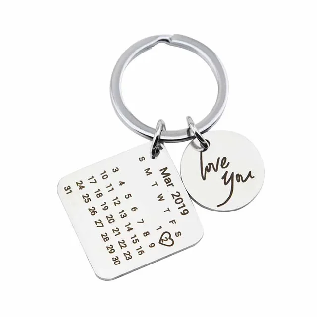 Stainless Steel Calendar Keychain Private Custom Engraving Steel Color - Shop at LoveMi
