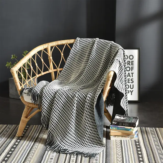 Simple Tassel Woolen Blanket American Hotel Sofa Blanket Waffle - Shop at LoveMi