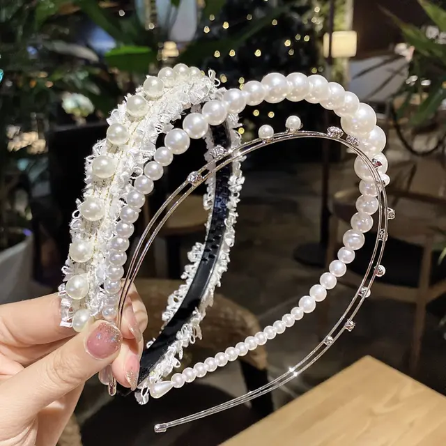 Pearl Headband Super Xiansen Headband All match Starting Card Hair Bundle Net Red Hairpin Hair Hole Silver - Shop at LoveMi