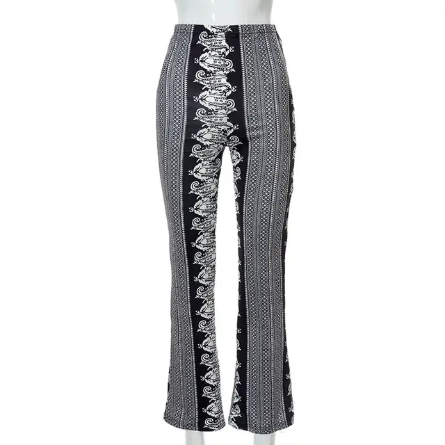 Printed Stitching High waisted Loose Booty Pants Black - Shop at LoveMi