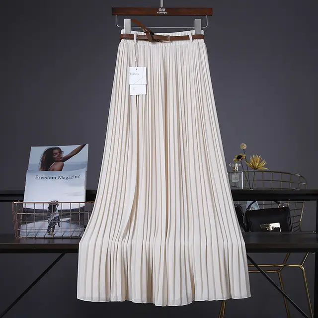 Pure Color Chiffon Mid length Pleated Large length Swingy Drape Skirt Color - Shop at LoveMi