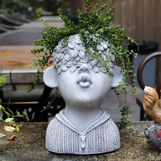 Lovely Flower Pot Art Succulent Garden Cement Exterior Courtyard Balcony Decoration Arrangement Grey - Shop at LoveMi