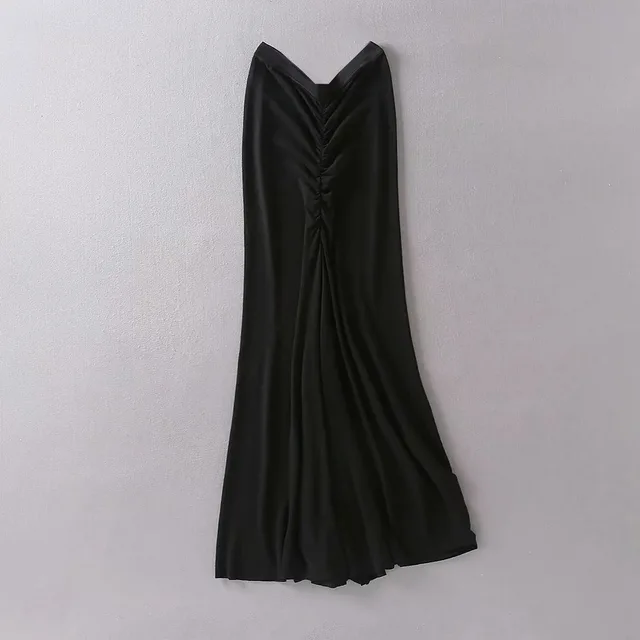 Elastic Waist Front And Back Pleated High Waist Thin Wrap Hip Long Skirt Skirt Black - Shop at LoveMi